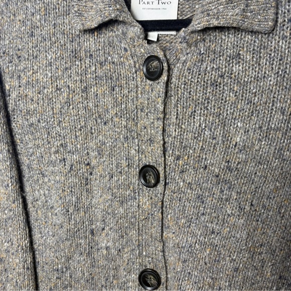 Part Two Wool Alpaca Collared Cardigan Sweater Brown Gray Large Cozy Knit - Picture 4 of 7